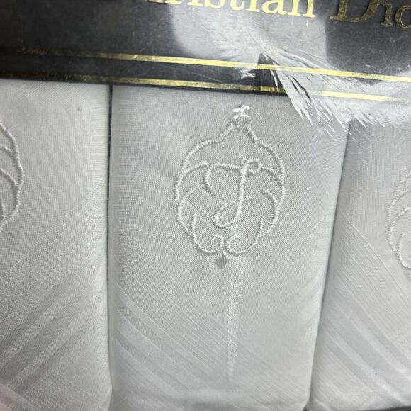 CHRISTIAN DIOR Mens "J” Monogrammed Handkerchiefs 2 3-Pack White Cotton Vintage - Picture 4 of 7